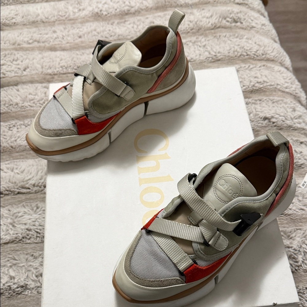Chloe Beige and Red Sneakers